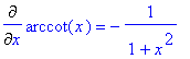 Diff(arccot(x),x) = -1/(1+x^2)