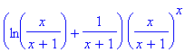 (ln(x/(x+1))+1/(x+1))*(x/(x+1))^x
