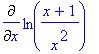 Diff(ln((x+1)/x^2),x)
