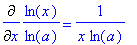 Diff(ln(x)/ln(a),x) = 1/(x*ln(a))