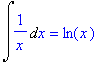 Int(1/x,x) = ln(x)