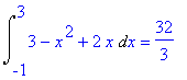 Int(3-x^2+2*x,x = -1 .. 3) = 32/3