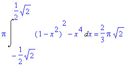 Pi*Int((1-x^2)^2-x^4,x = -1/2*sqrt(2) .. 1/2*sqrt(2...