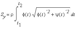 S[y] = rho*Int(phi(t)*sqrt(phi(t)^`2`+psi(t)^`2`)...