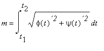m = Int(sqrt(phi(t)^`2`+psi(t)^`2`),t = t[1] .. t...