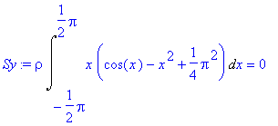 Sy := rho*Int(x*(cos(x)-x^2+1/4*Pi^2),x = -1/2*Pi ....